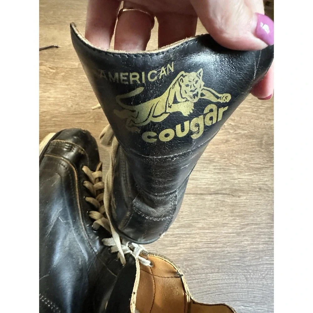 Vintage American Cougar Ice Skates Size 10‎ Black Leather Rustic Decor Japan